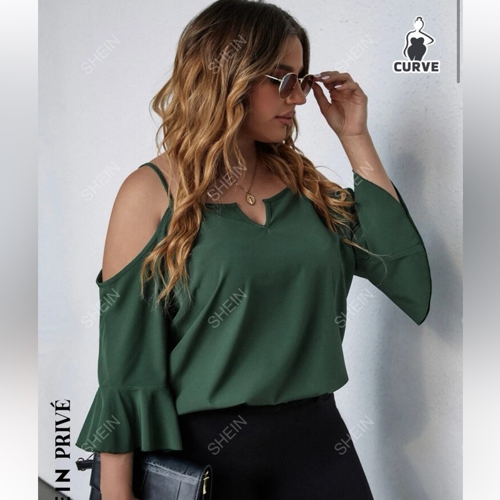 Cold Shoulder Flounce Sleeve Blouse